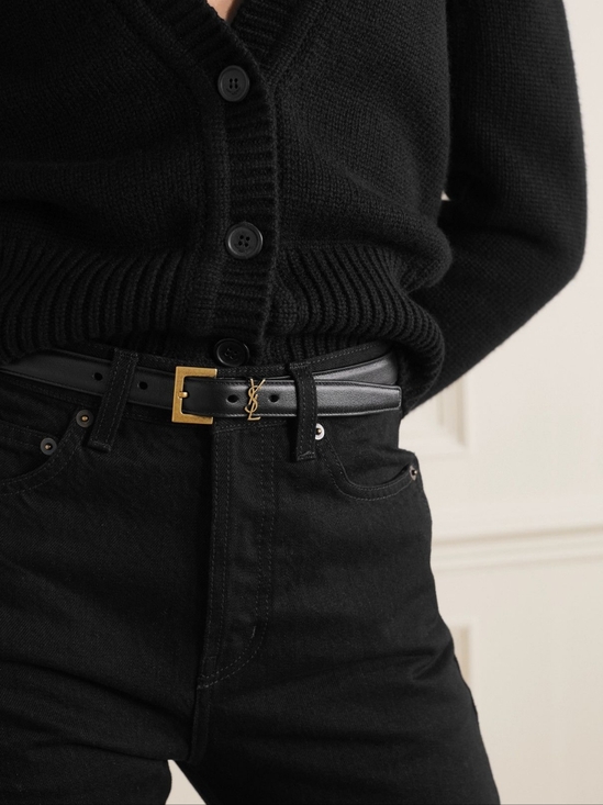 Yves Saint Laurent Accessories - Brand New! YSL Saint Laurent CASSANDRE Thin Belt Smooth Leather BLACK Calfskin